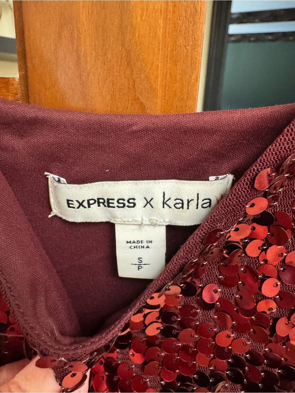Express x Karla Burgundy Sequin Cami Dress - Picture 2 of 2